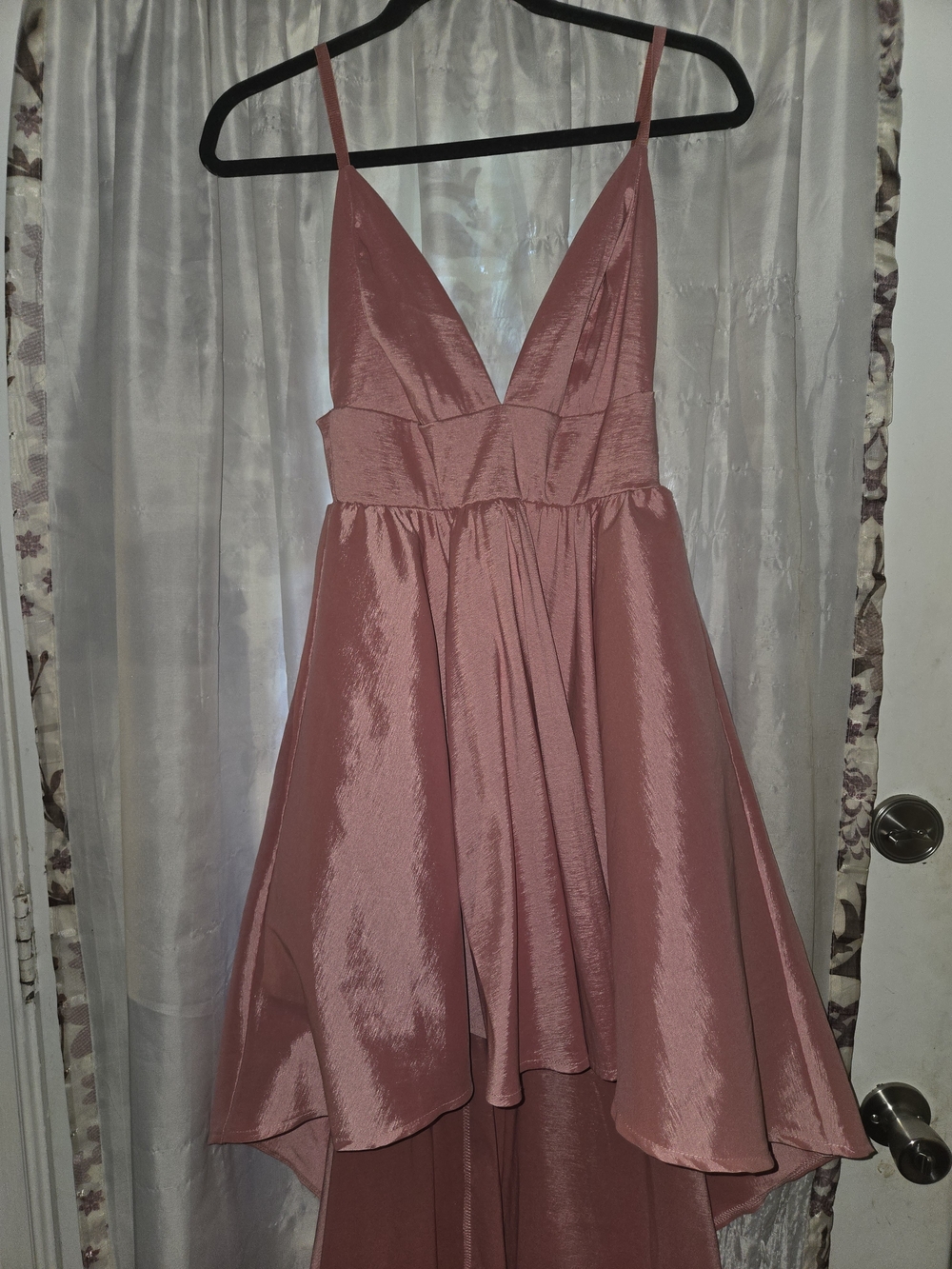 Windsor Dusty Rose Satin Hi-Low V-Neck Dress